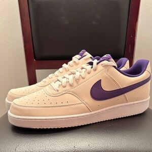 New Men’s Nike Court‎ Vision Lo Off White and Purple Sneakers Size 13